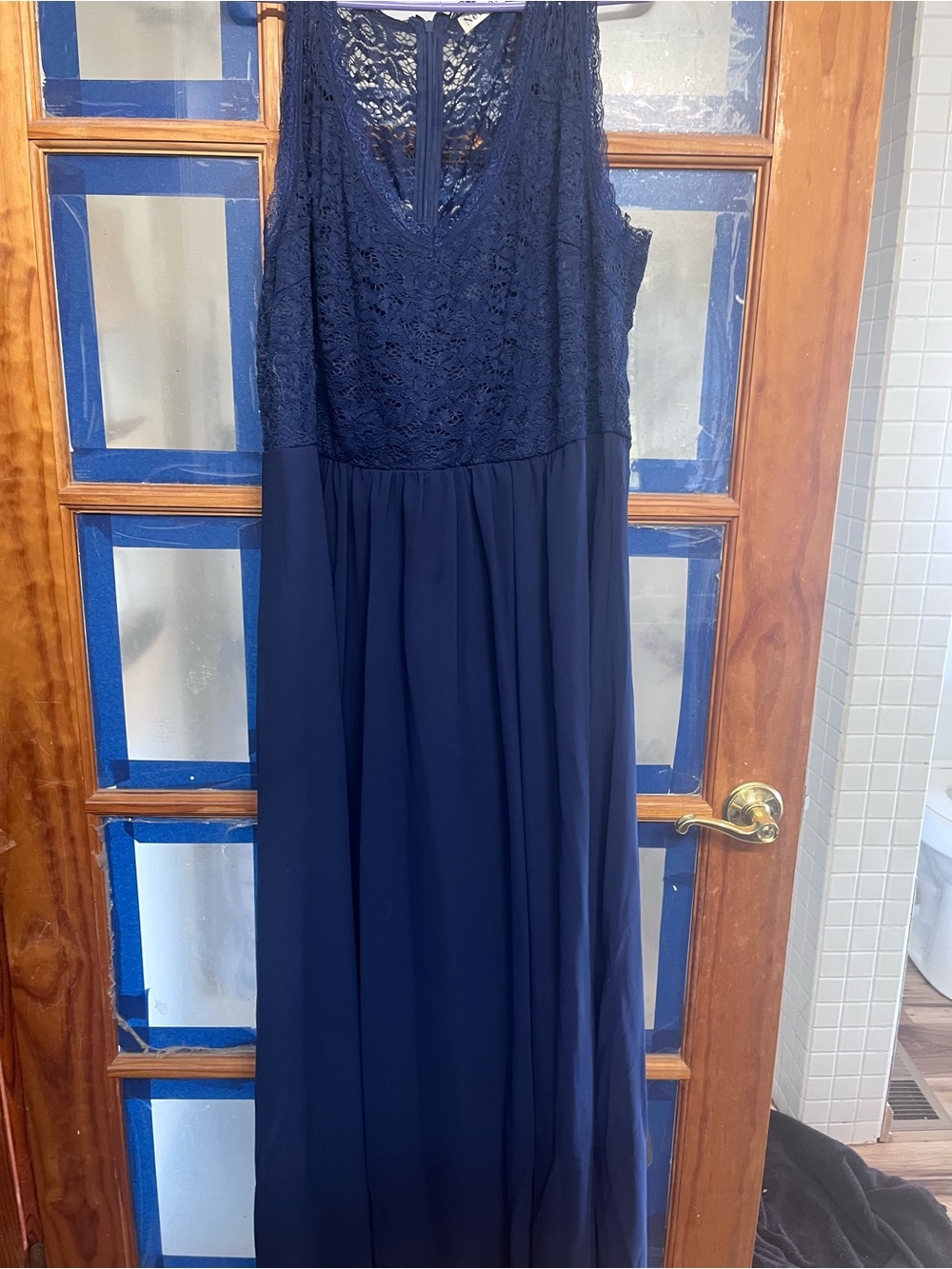Amazon Navy Lace Bodice Chiffon Dress
